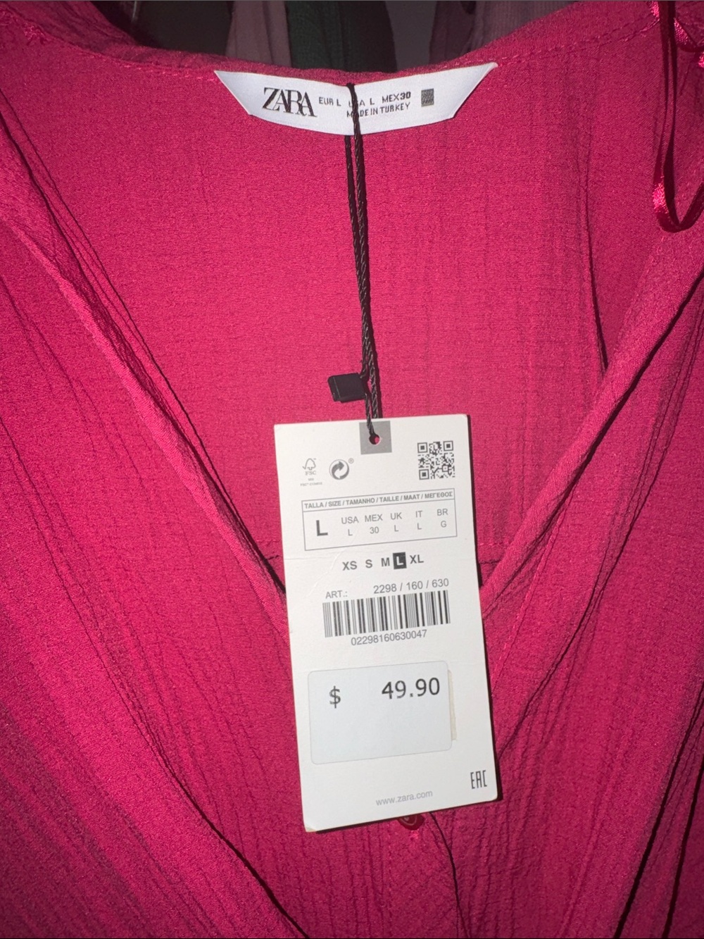 NWT Zara Fuchsia Pink Wrap Mini Dress Long Sleeve Size L - Picture 6 of 6